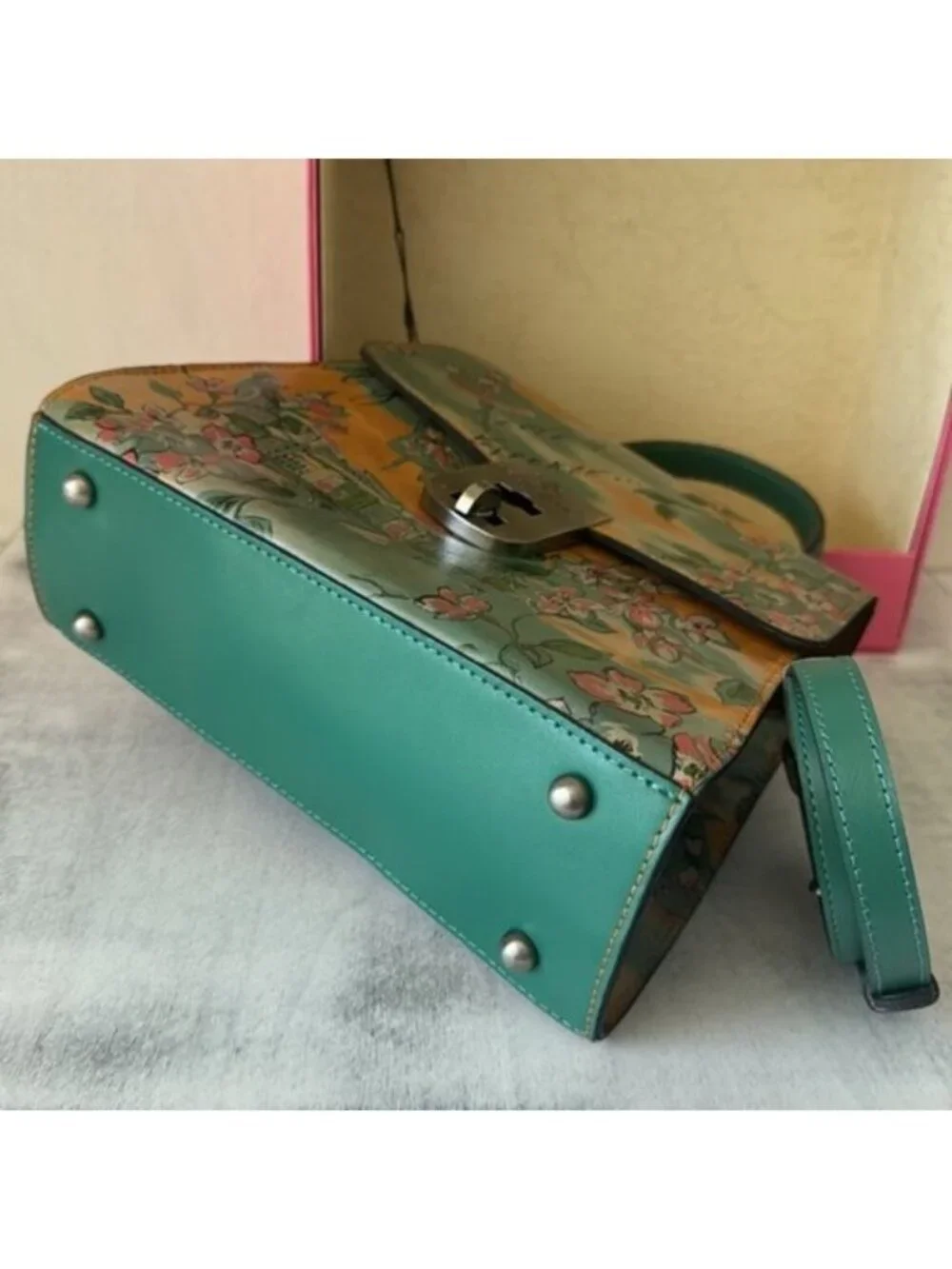 Patricia Nash Leather Floral Handbag Chauny Beautiful Girl Print Green